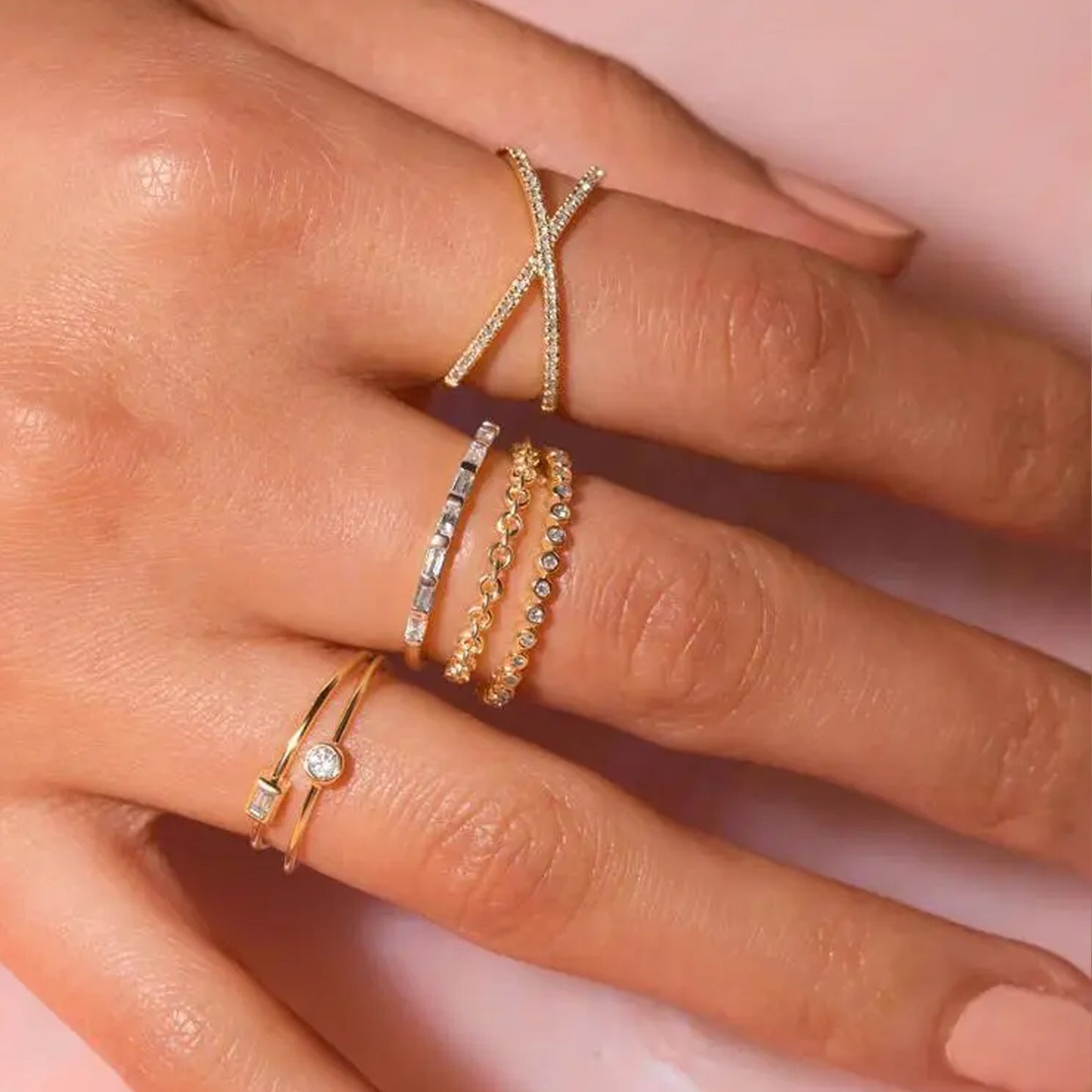 Gold Crystal Cross Ring