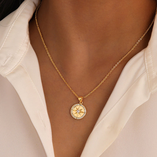 Gold Compass Pendant Necklace