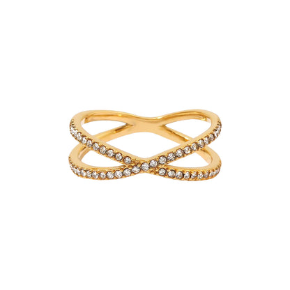 Gold Crystal Cross Ring