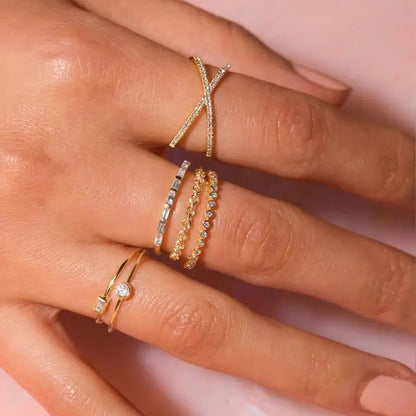 Gold Crystal Cross Ring