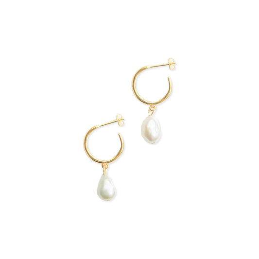 Pearl Pendant Hoop Earrings