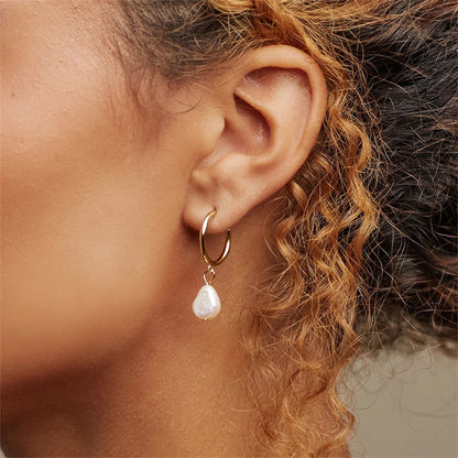 Pearl Pendant Hoop Earrings