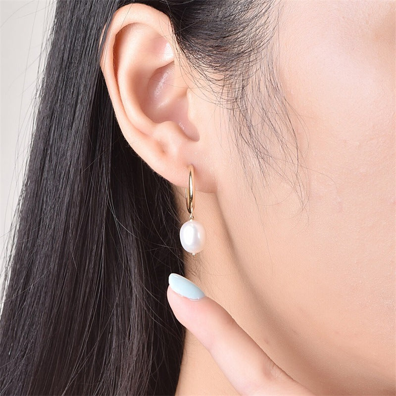 Pearl Pendant Hoop Earrings