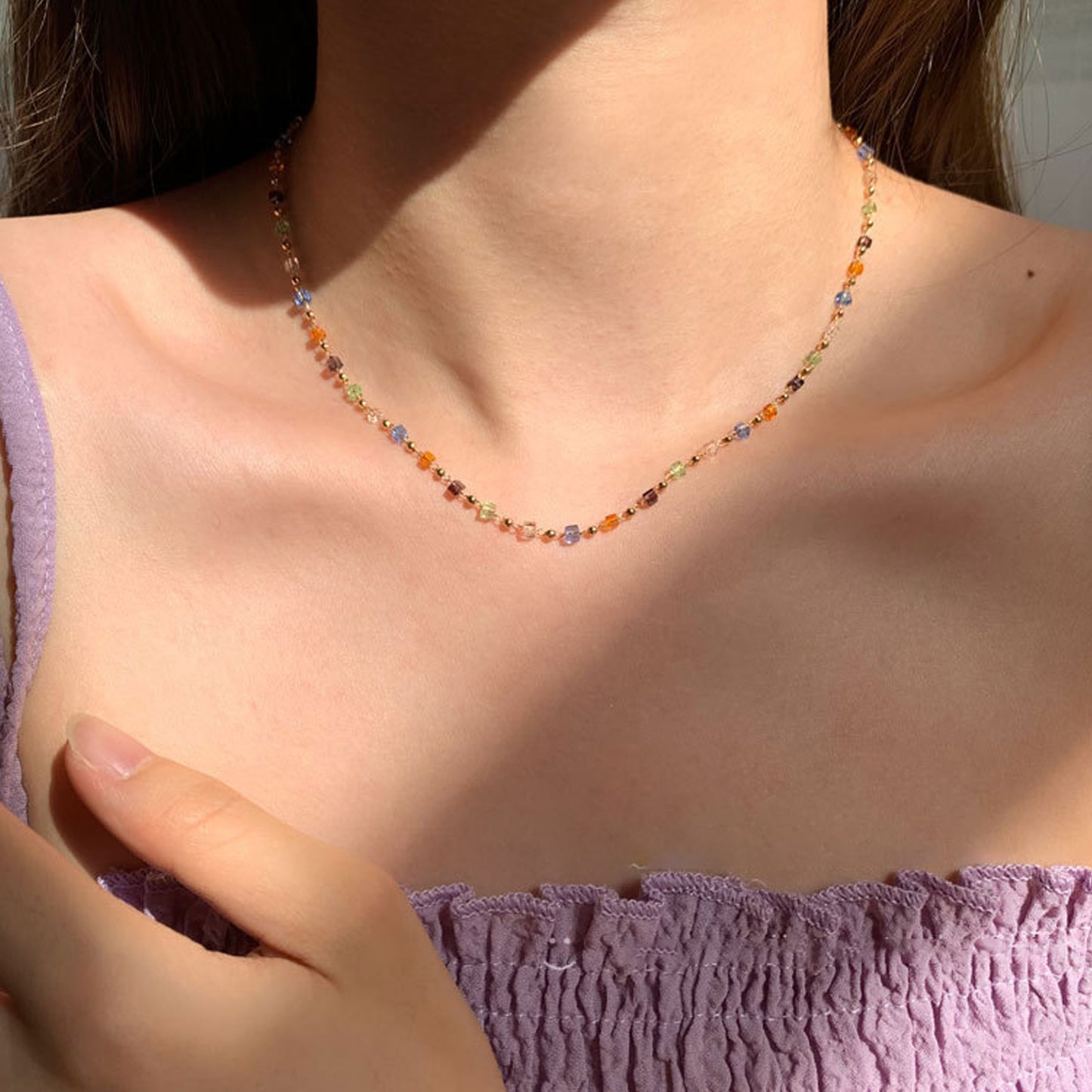 Rainbow Rhinestone Choker Necklace