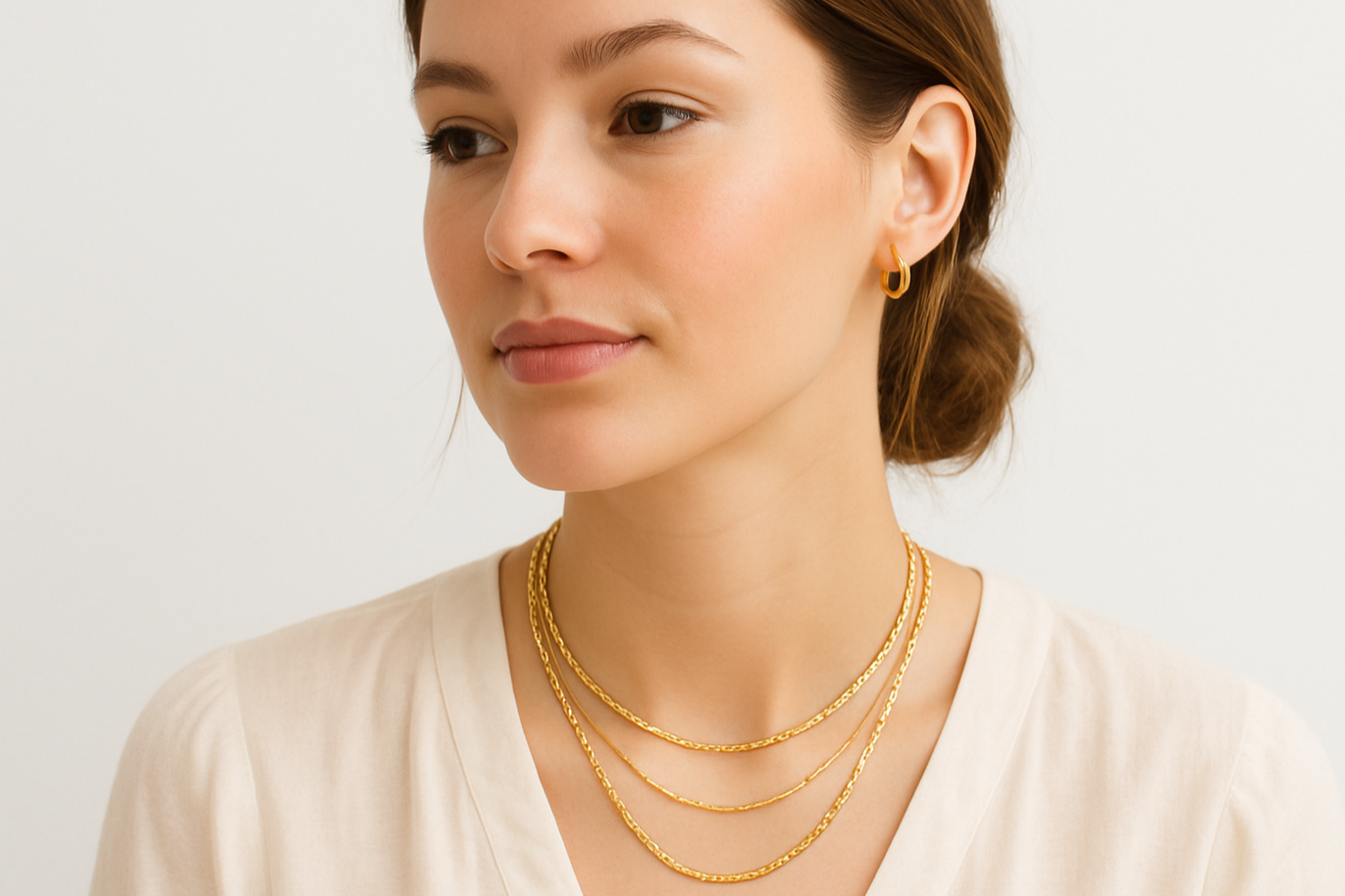 smaller earrings and lighter clothes